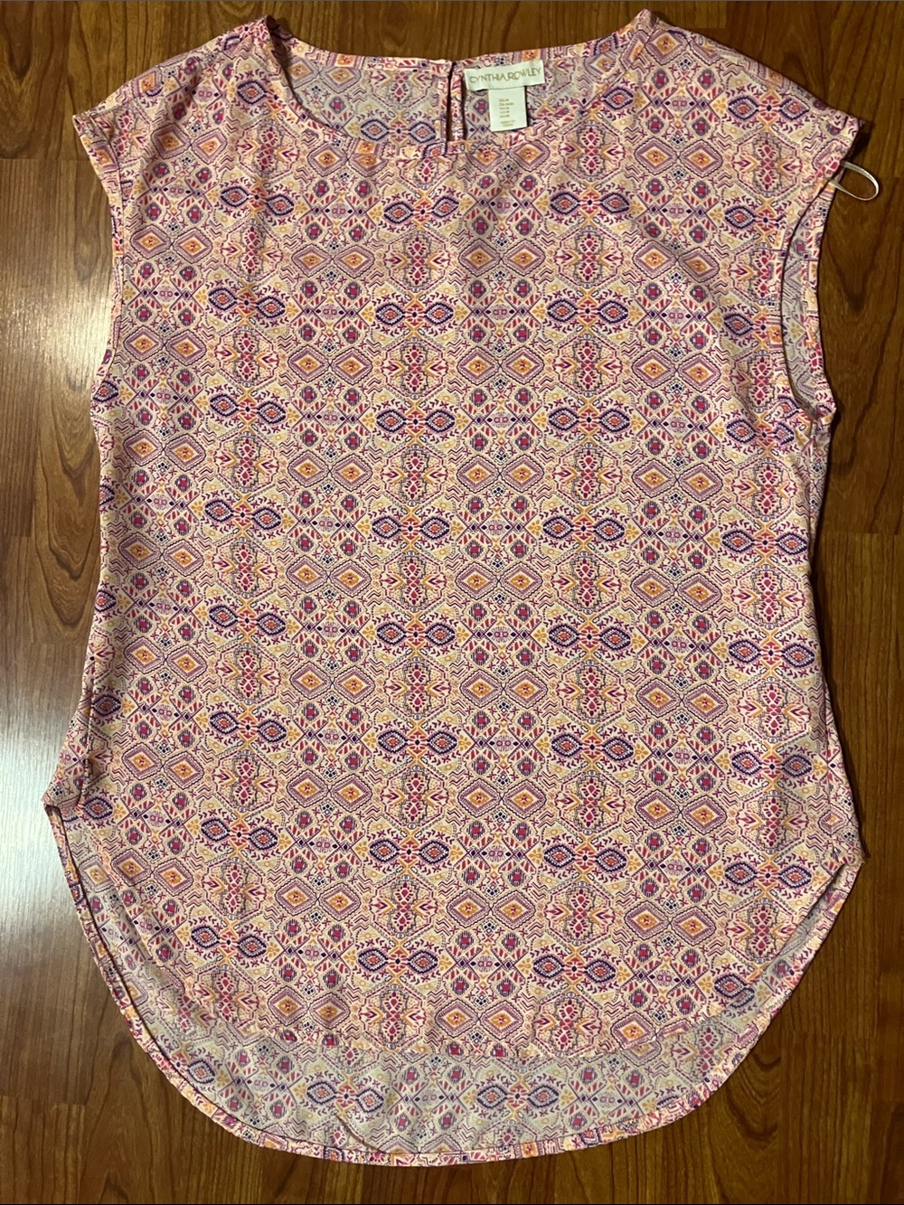 Cynthia Rowley Pink Purple Geometric Cap-Sleeve Blouse